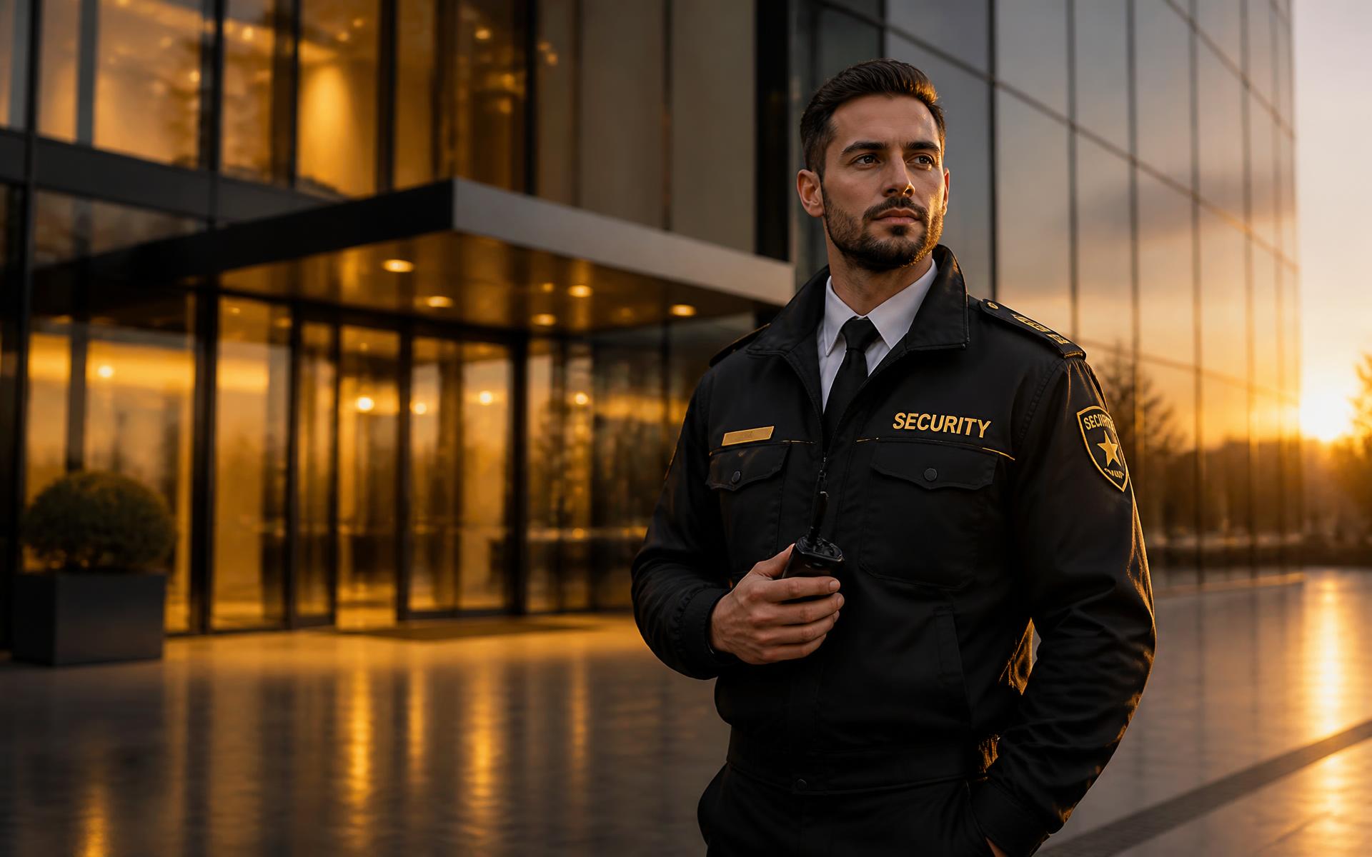 Beveiliger van Black & White Security houdt toezicht bij een bedrijfspand in Twente